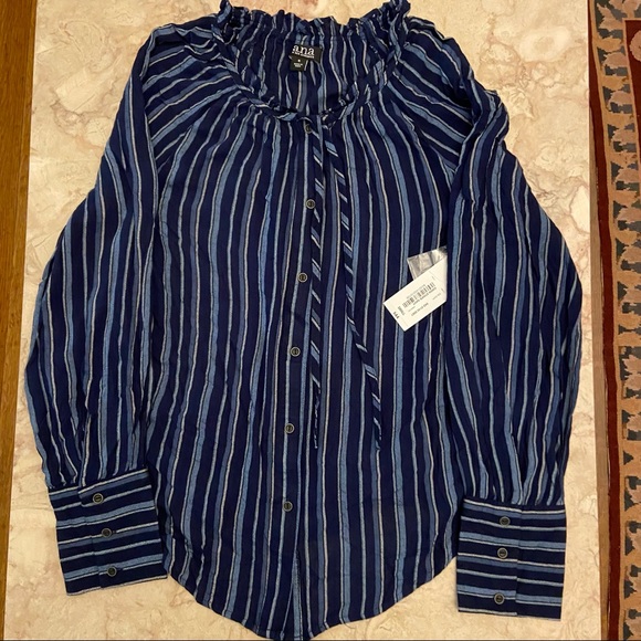 New A.N.A. Gwen Stripe Navy Boho Long Sleeve Blouse Size Small - Picture 5 of 8